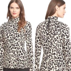 KATE SPADE Leopard Print Mock Neck Long Sleeve Top